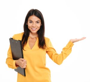 Woman pointing to Aspira CE customer service options